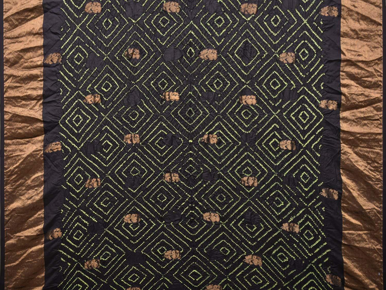 Black Bandhani Uppada Silk Handloom Saree with Nilambari Buta Design bn0178