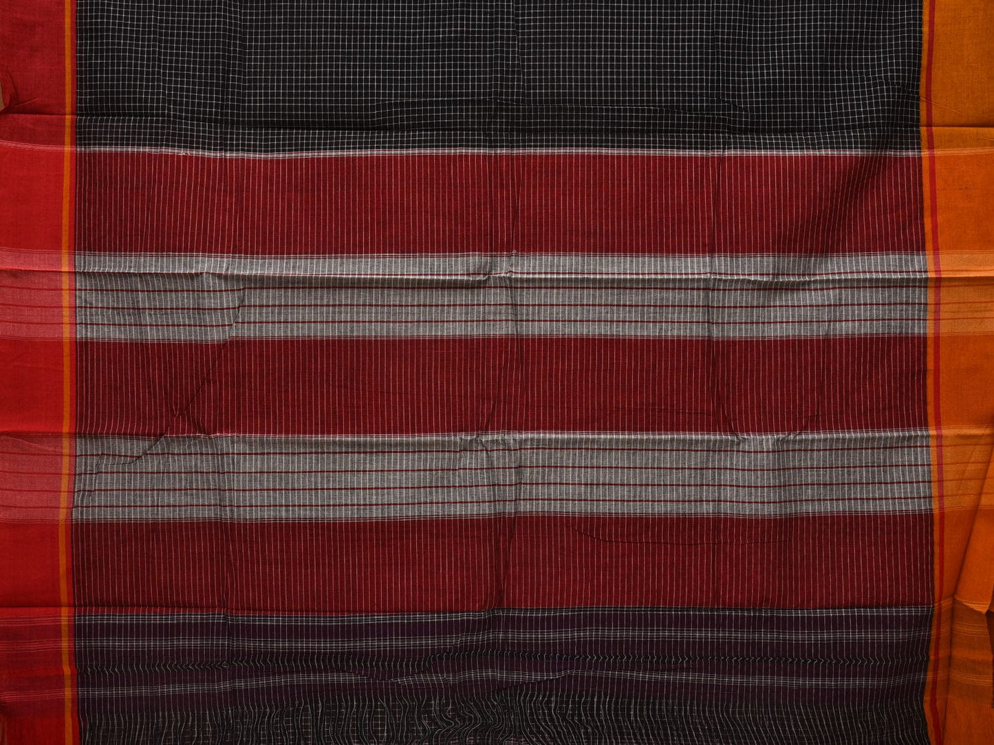 Black ilkal Cotton Handloom Saree with Checks and Ganga-Jamuna Border Design No Blouse o0332