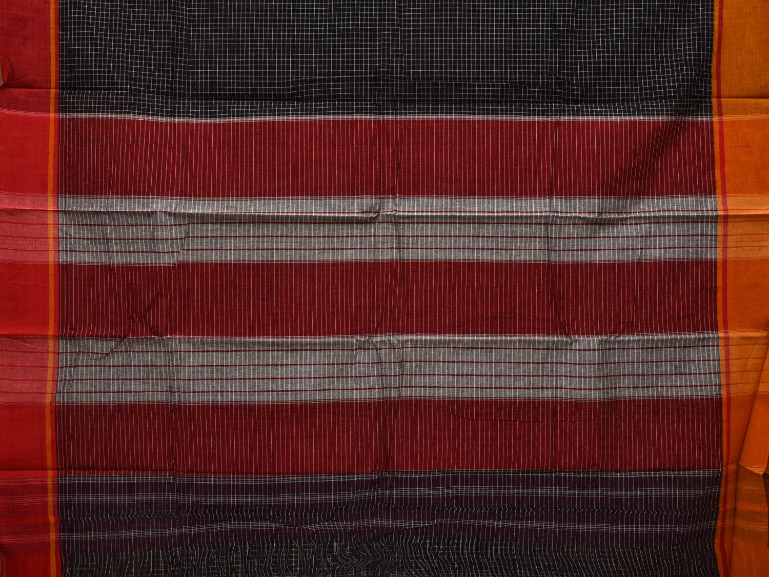 Black ilkal Cotton Handloom Saree with Checks and Ganga-Jamuna Border Design No Blouse o0332