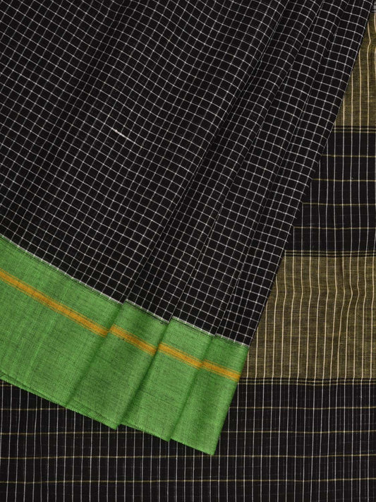 Black ilkal Cotton Handloom Saree with Checks and Ganga-Jamuna Border Design No Blouse o0333