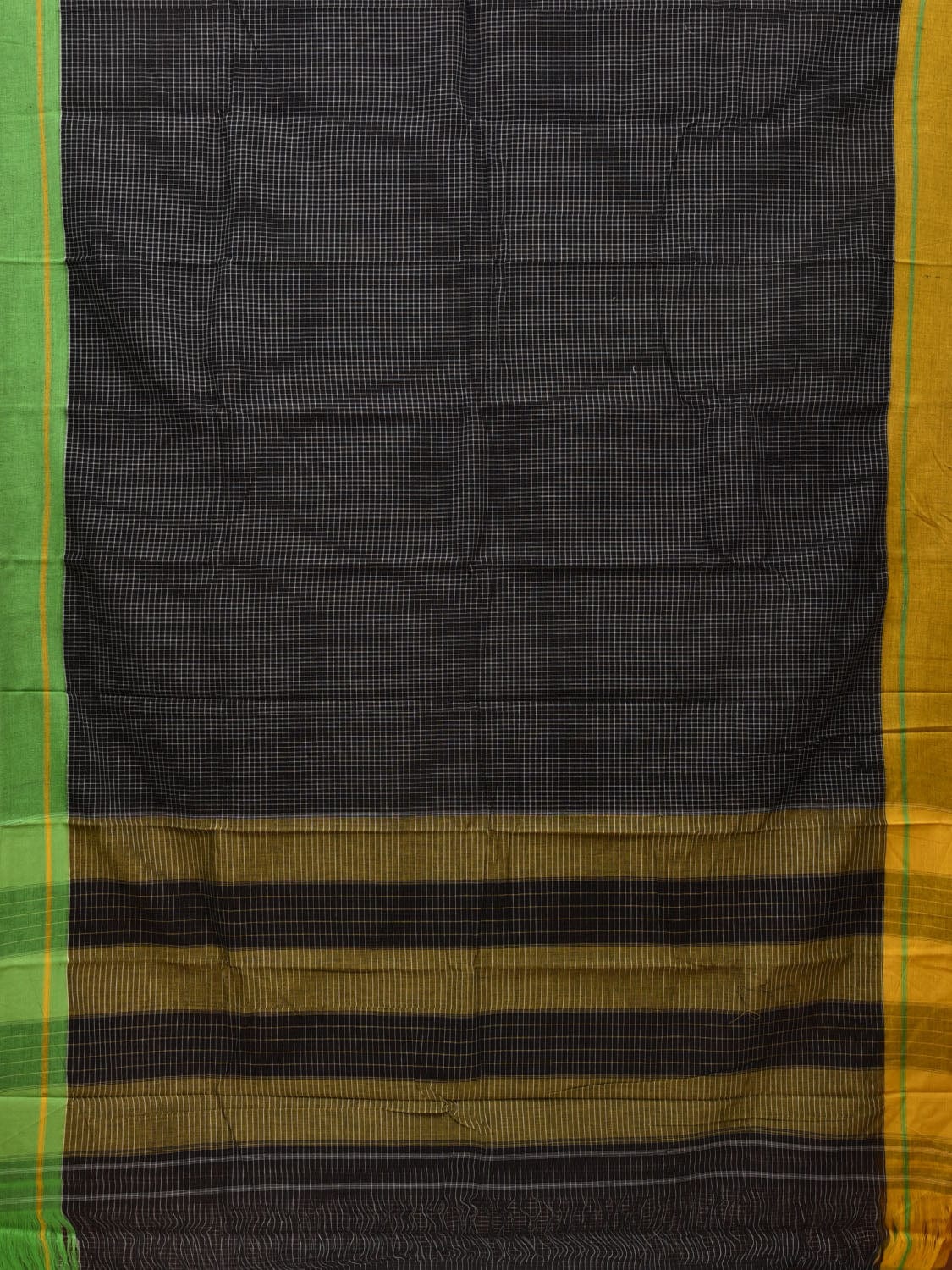 Black ilkal Cotton Handloom Saree with Checks and Ganga-Jamuna Border Design No Blouse o0333