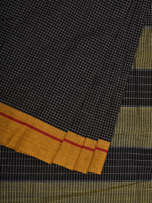 Black ilkal Cotton Handloom Saree with Checks Design No Blouse o0328