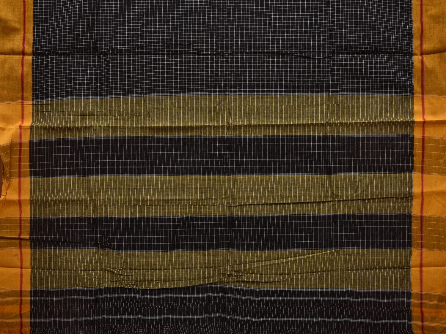 Black ilkal Cotton Handloom Saree with Checks Design No Blouse o0328