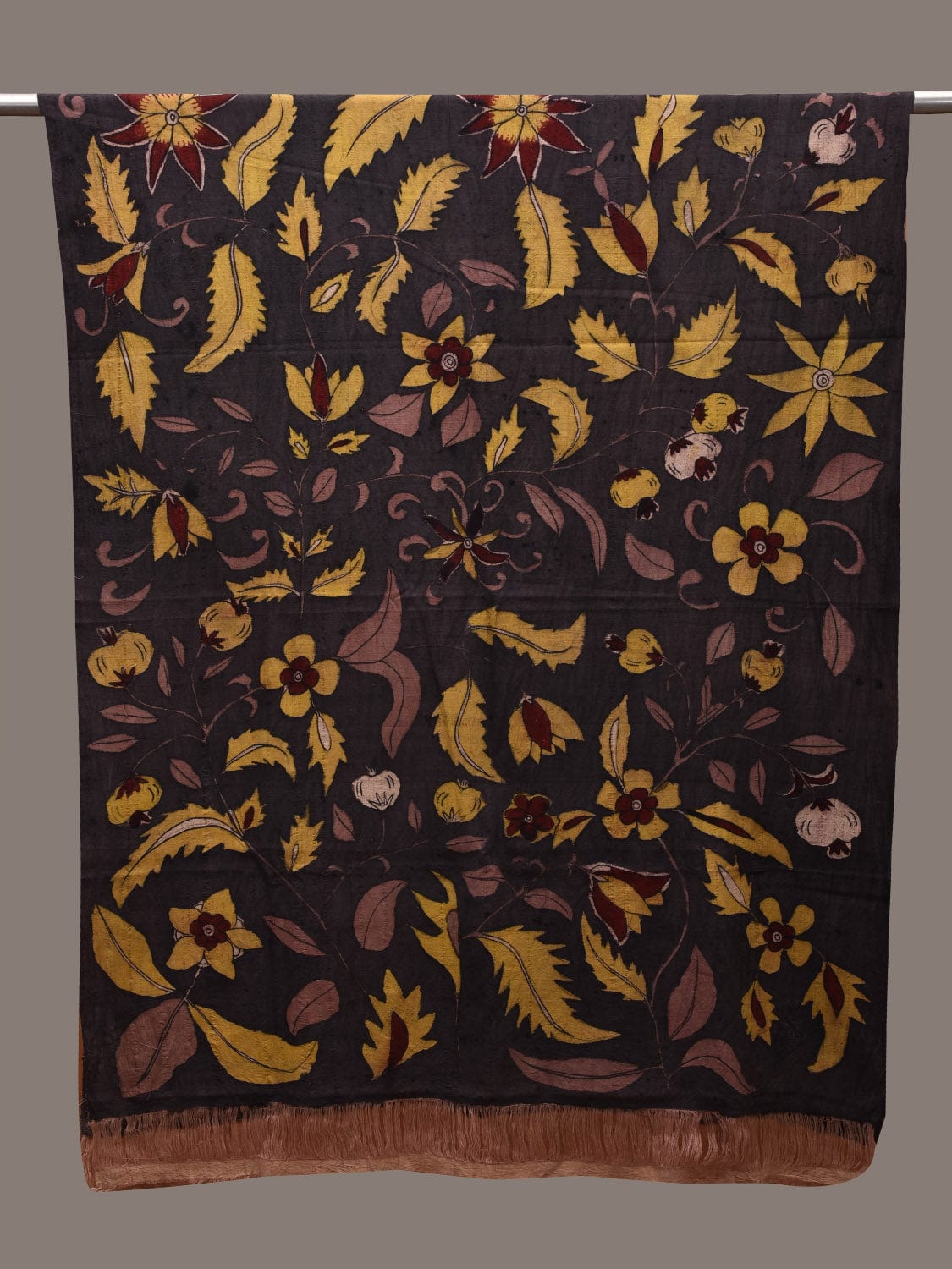 Black Kalamkari Hand Painted Cotton Handloom Dupatta with Floral Design ds2702