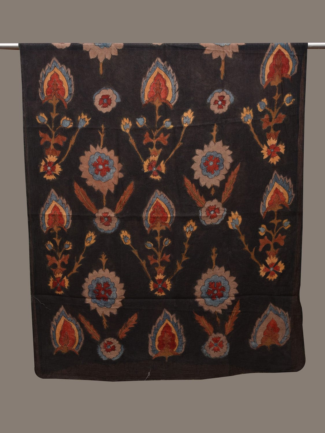 Black Kalamkari Hand Painted Cotton Handloom Dupatta with Floral Design ds2845