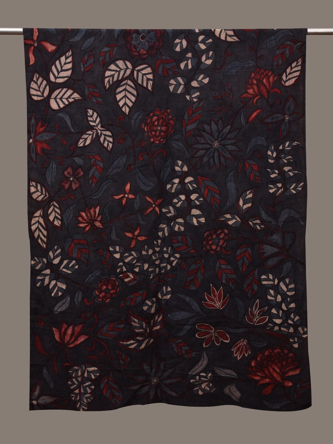 Black Kalamkari Hand Painted Cotton Handloom Dupatta with Floral Design ds2969