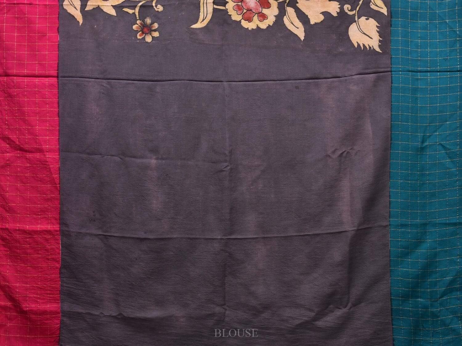 Black Kalamkari Hand Painted Gadwal Silk Handloom Saree with Ganga-Jamuna Checks Border Design KL0471