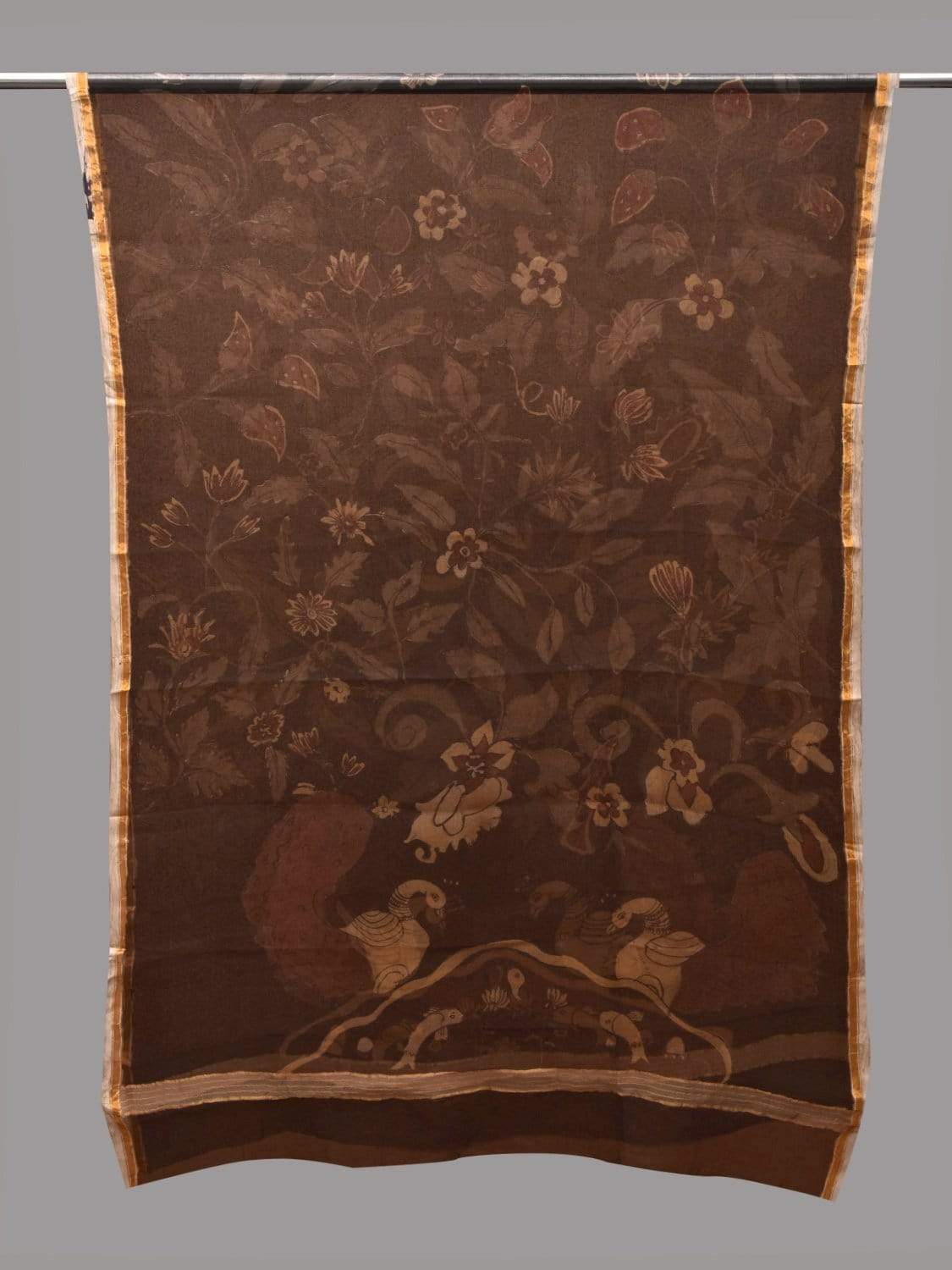Black Kalamkari Hand Painted Georgette Dupatta with Floral and Peacocks Design ds2587