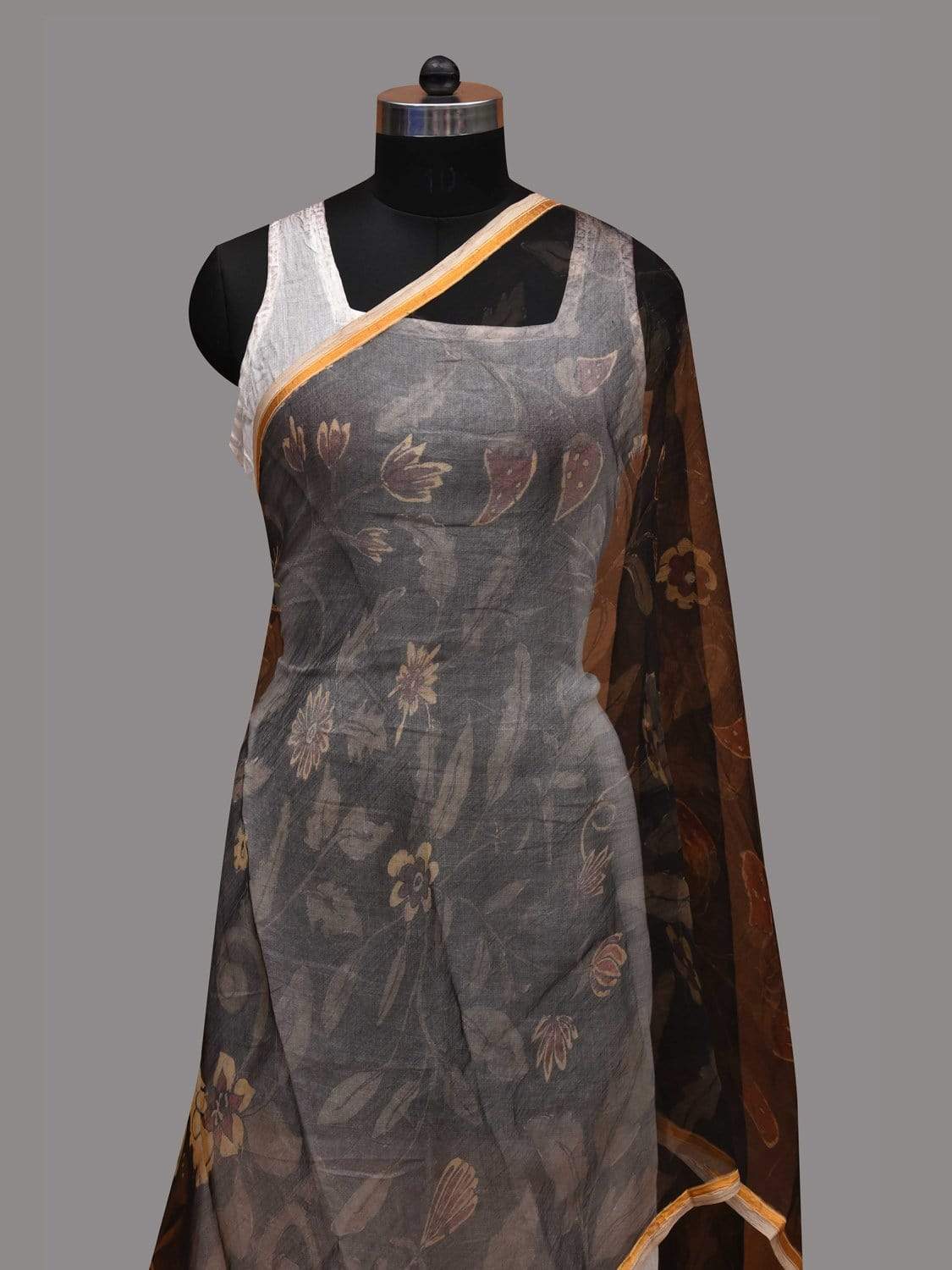 Black Kalamkari Hand Painted Georgette Dupatta with Floral and Peacocks Design ds2587