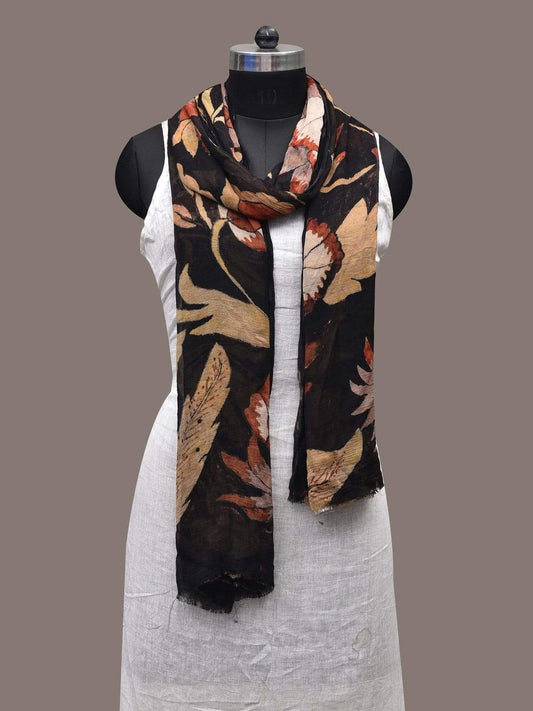 Black Kalamkari Hand Painted Georgette Dupatta with Floral Design ds2471