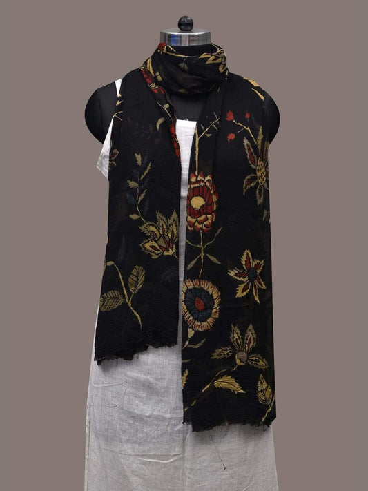 Black Kalamkari Hand Painted Georgette Dupatta with Floral Design ds2473