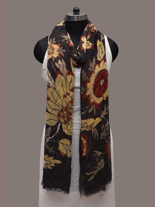 Black Kalamkari Hand Painted Georgette Dupatta with Floral Design ds2542