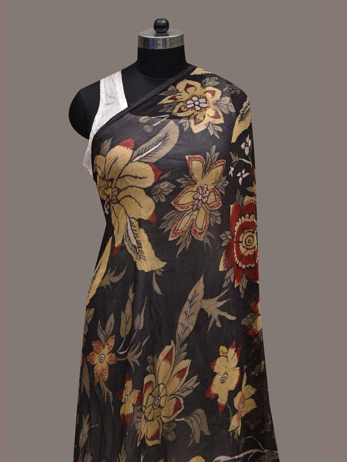 Black Kalamkari Hand Painted Georgette Dupatta with Floral Design ds2542