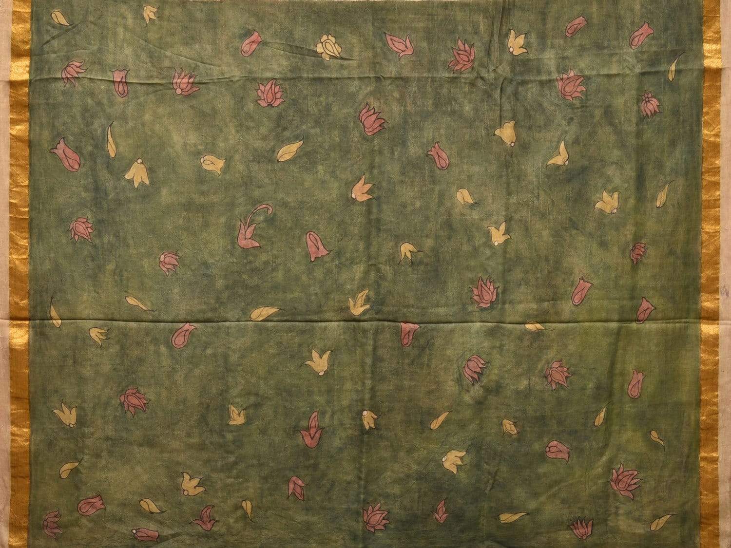 Black Kalamkari Hand Painted Kanchipuram Silk Handloom Saree with Birds and Pallu Design KL0417