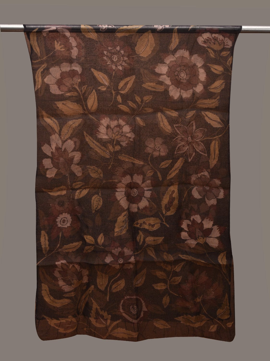 Black Kalamkari Hand Painted Organza Handloom Stole with Floral Design ds2710
