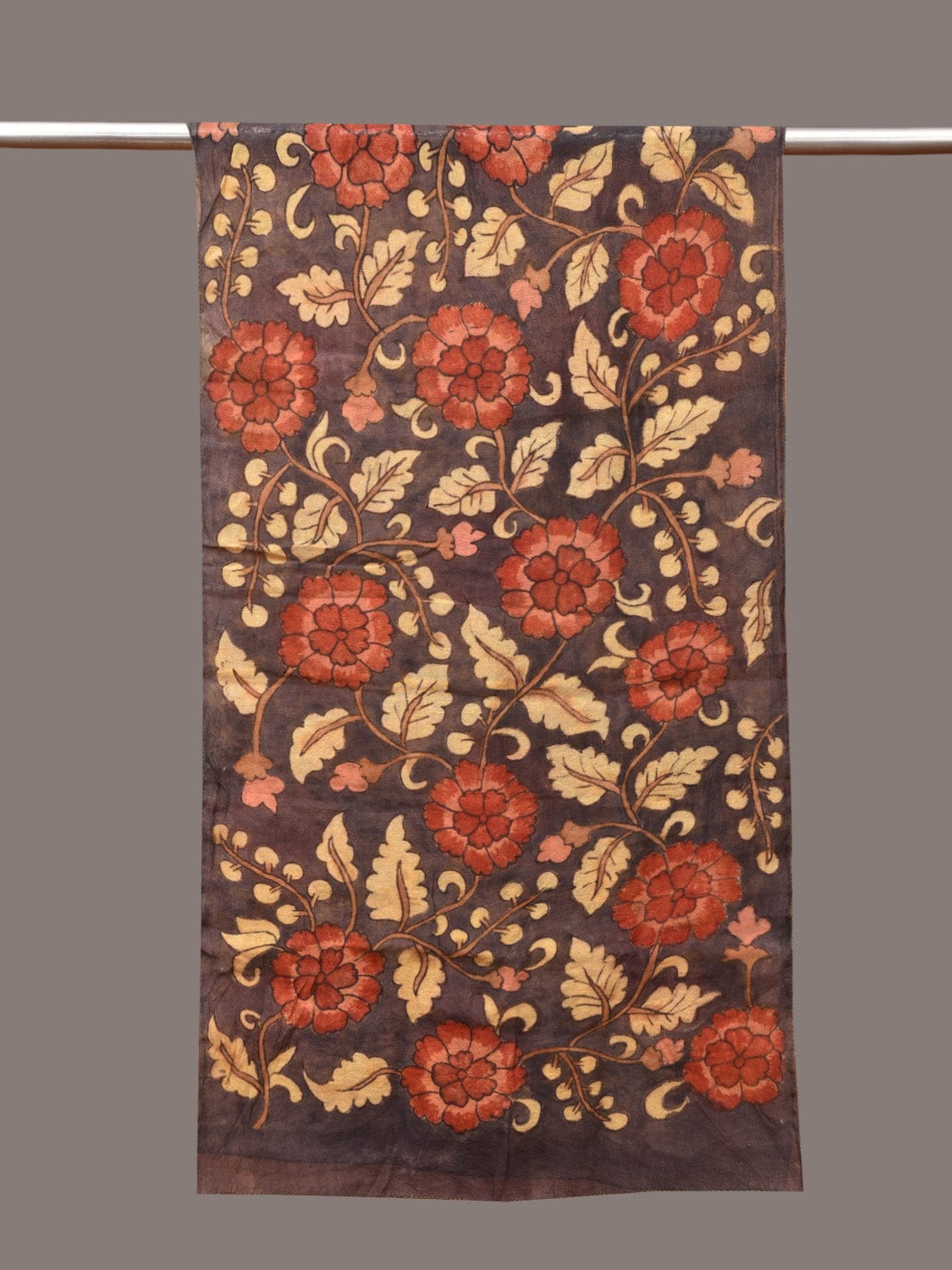 Black Kalamkari Hand Painted Sico Stole with Floral Design ds3349