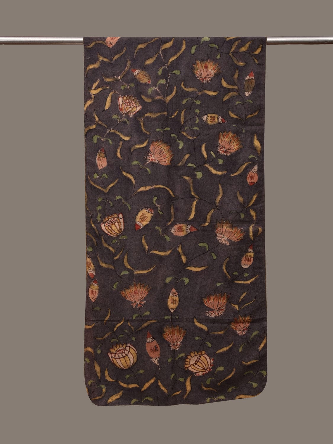 Black Kalamkari Hand Painted Woolen Handloom Stole with Floral Design ds3035