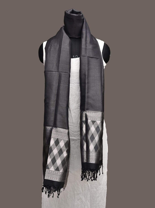 Black Kanchipuram Silk Handloom Dupatta with Doby Border Design ds2254