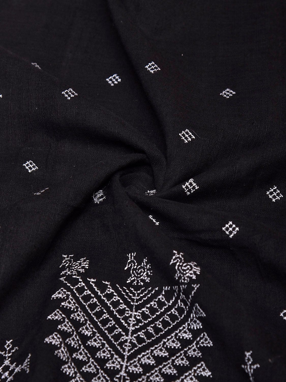 Black Kasuti Khadi Cotton Blouse with Peacock Design Length 1mt Width 44 Inches BL0151