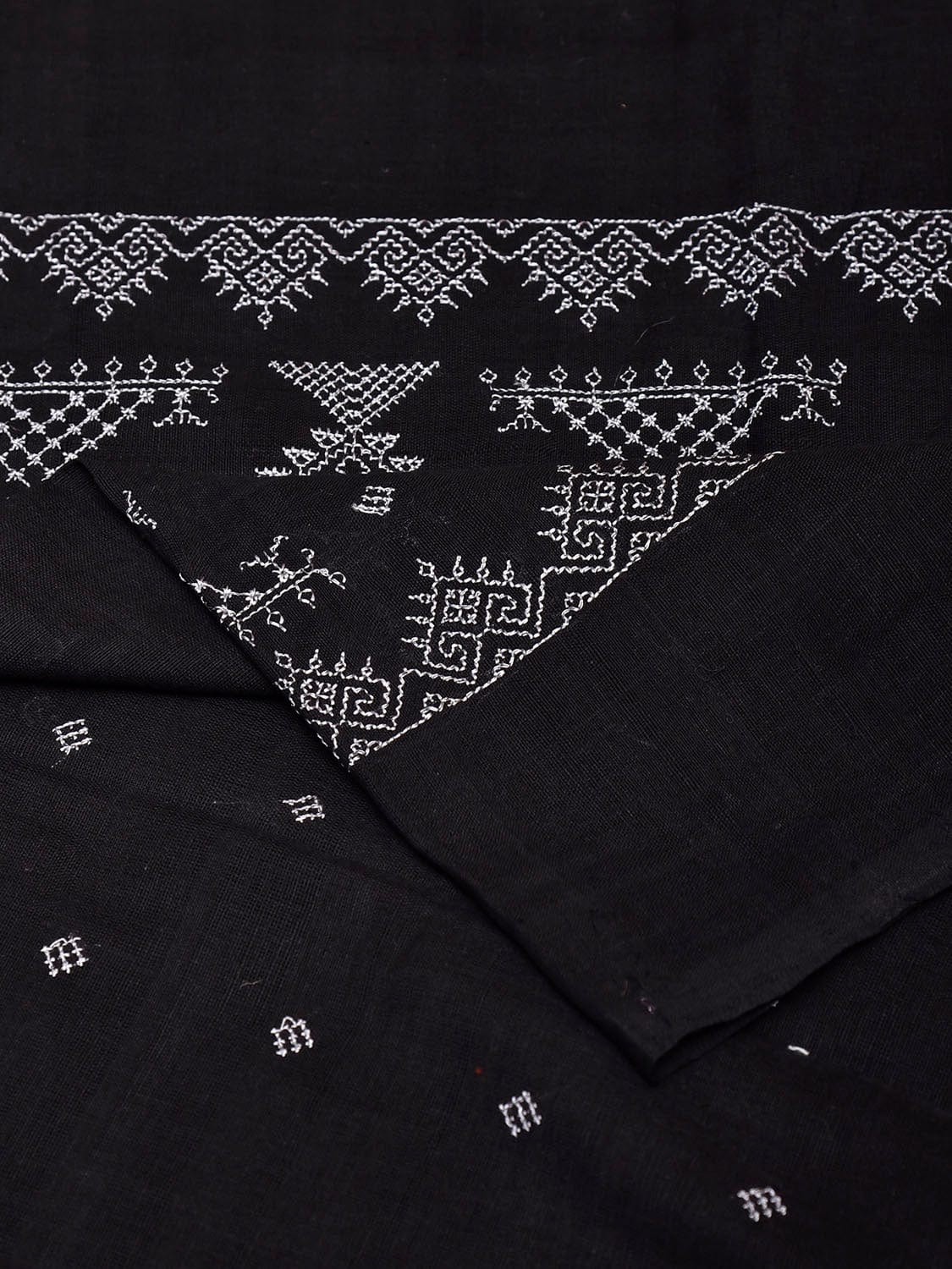 Black Kasuti Khadi Cotton Blouse with Peacock Design Length 1mt Width 44 Inches BL0151