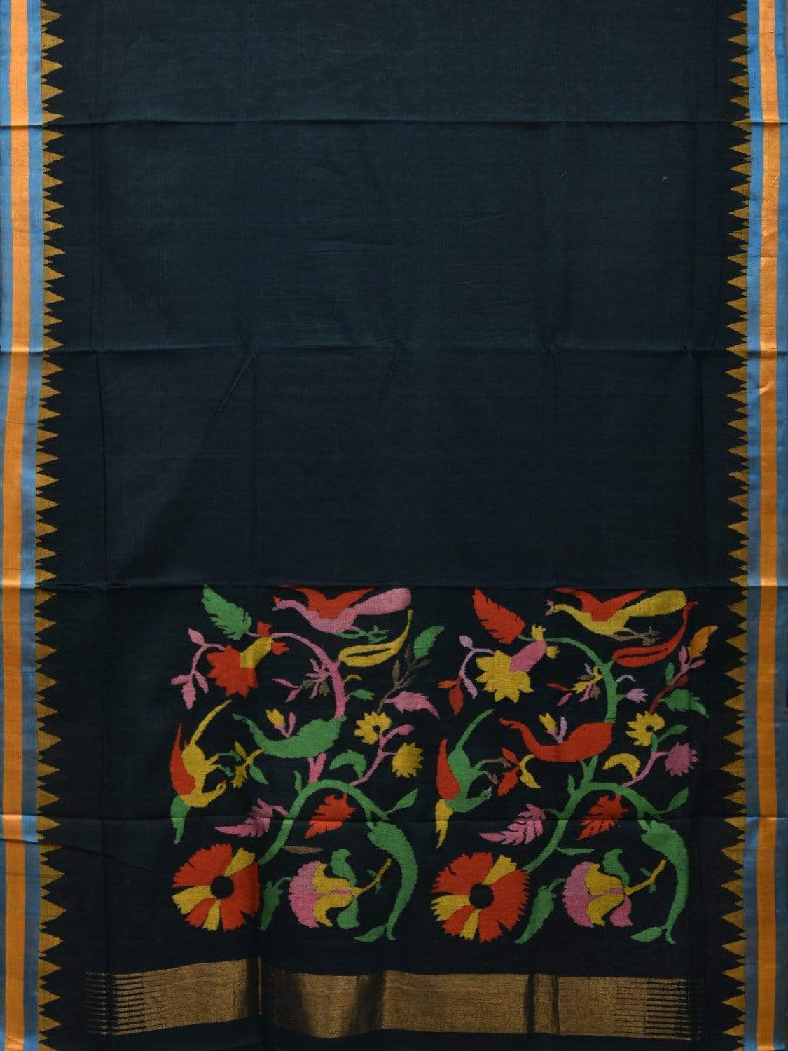 Black Khadi Cotton Handloom Plain Saree with Pallu Design kh0529