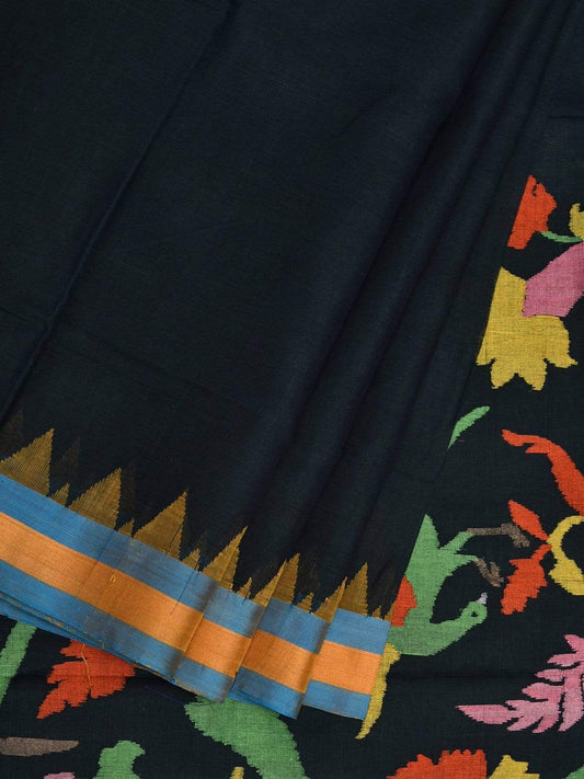 Black Khadi Cotton Handloom Plain Saree with Pallu Design kh0529