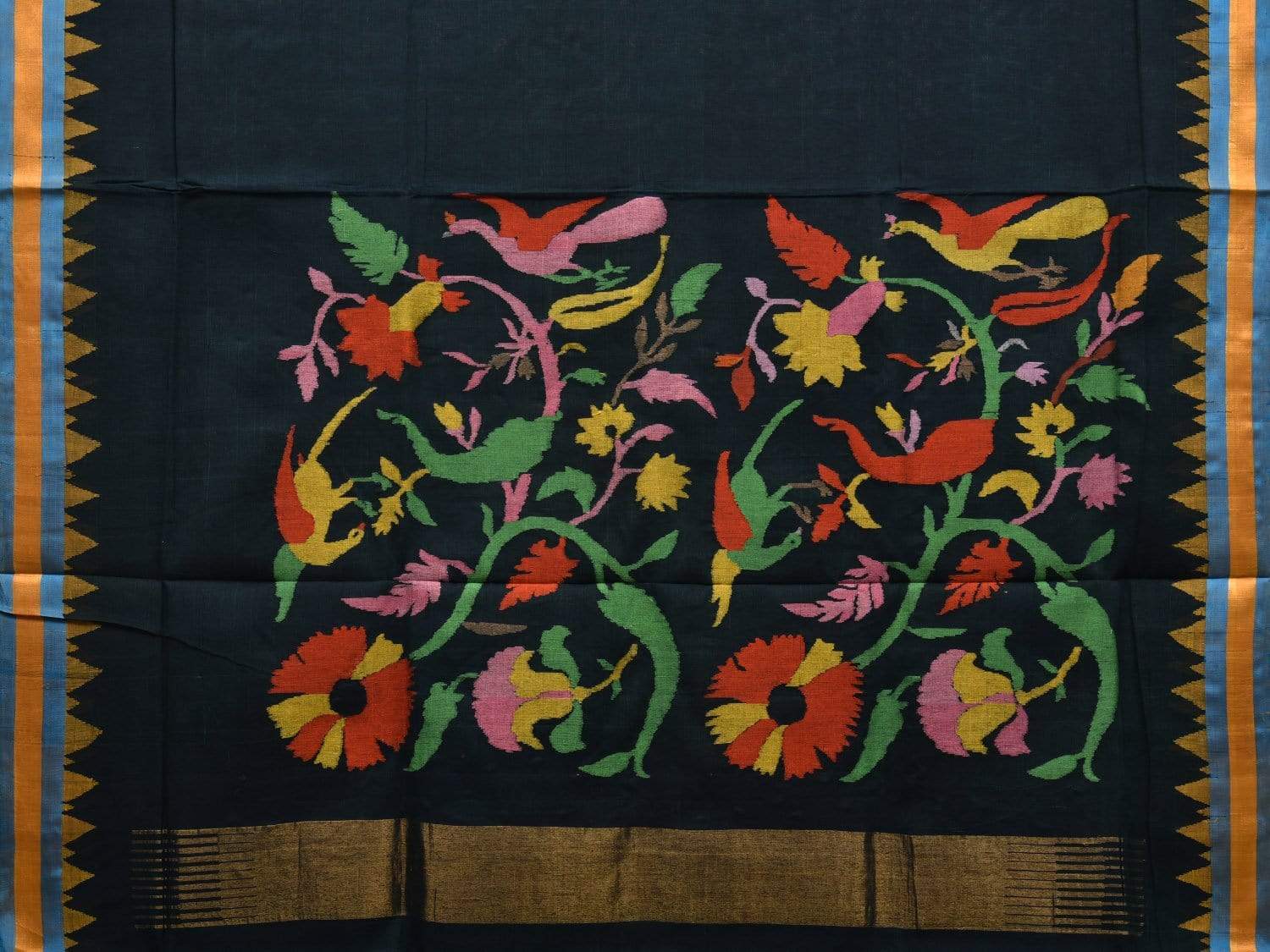 Black Khadi Cotton Handloom Plain Saree with Pallu Design kh0529