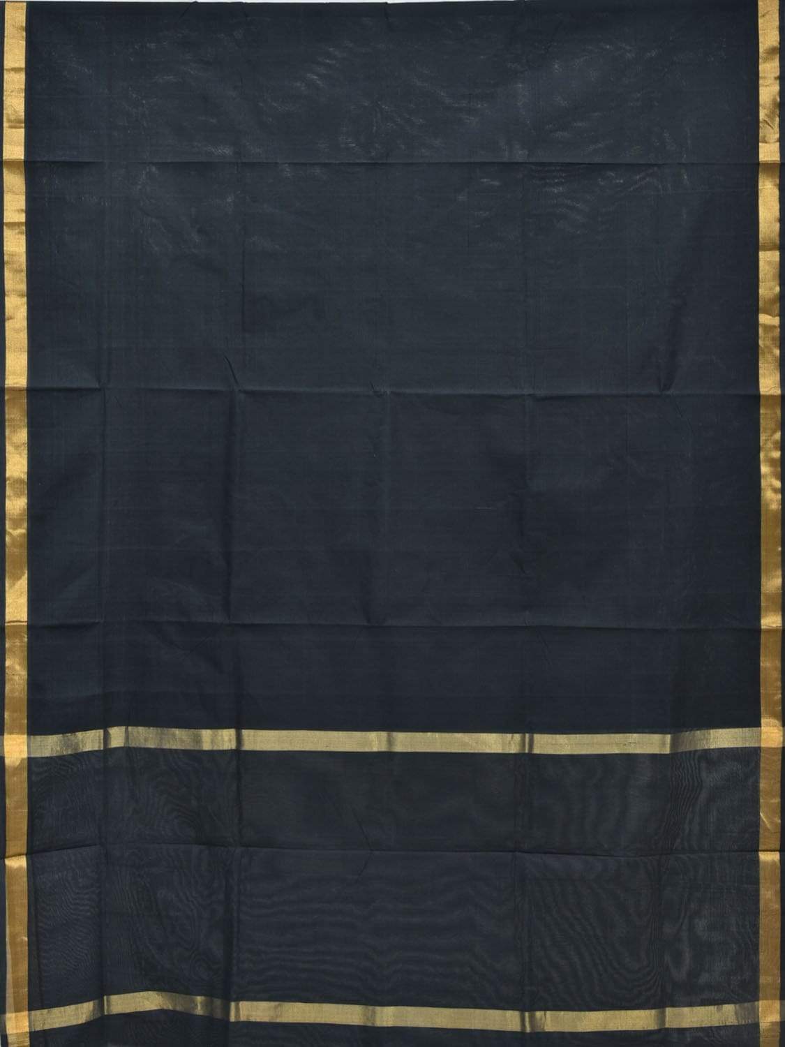 Black Khadi Cotton Handloom Plain Saree with Zari Border Kh0434