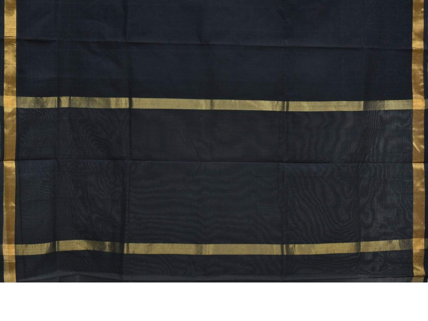 Black Khadi Cotton Handloom Plain Saree with Zari Border Kh0434