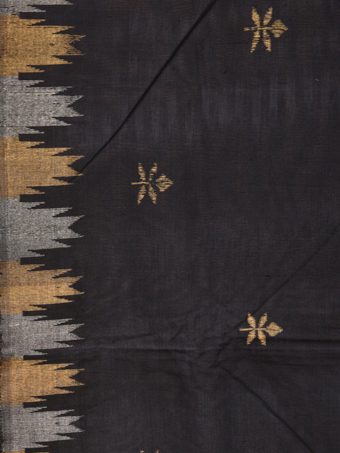 Black Khadi Cotton Handloom Saree Saree with Buta and Temple Border Design kh0604