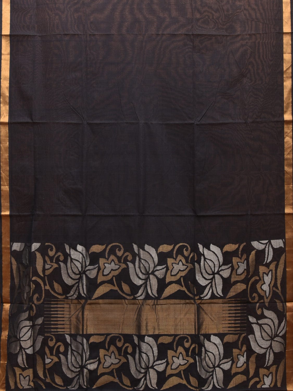 Black Khadi Cotton Handloom Saree with Floral Pallu Design kh0679
