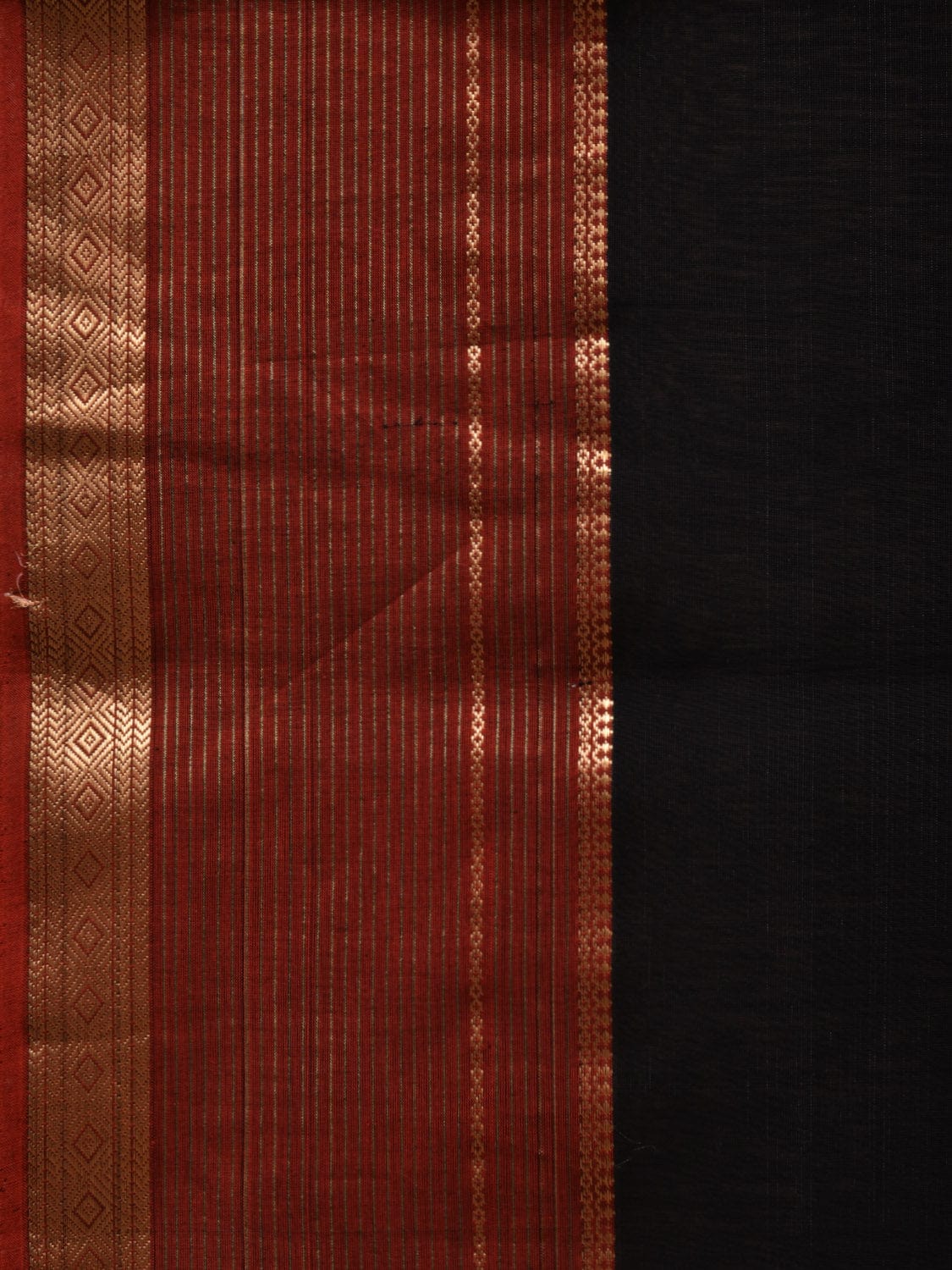 Black Maheshwari Cotton Silk Handloom Saree with Strips Pallu Desgin m0142