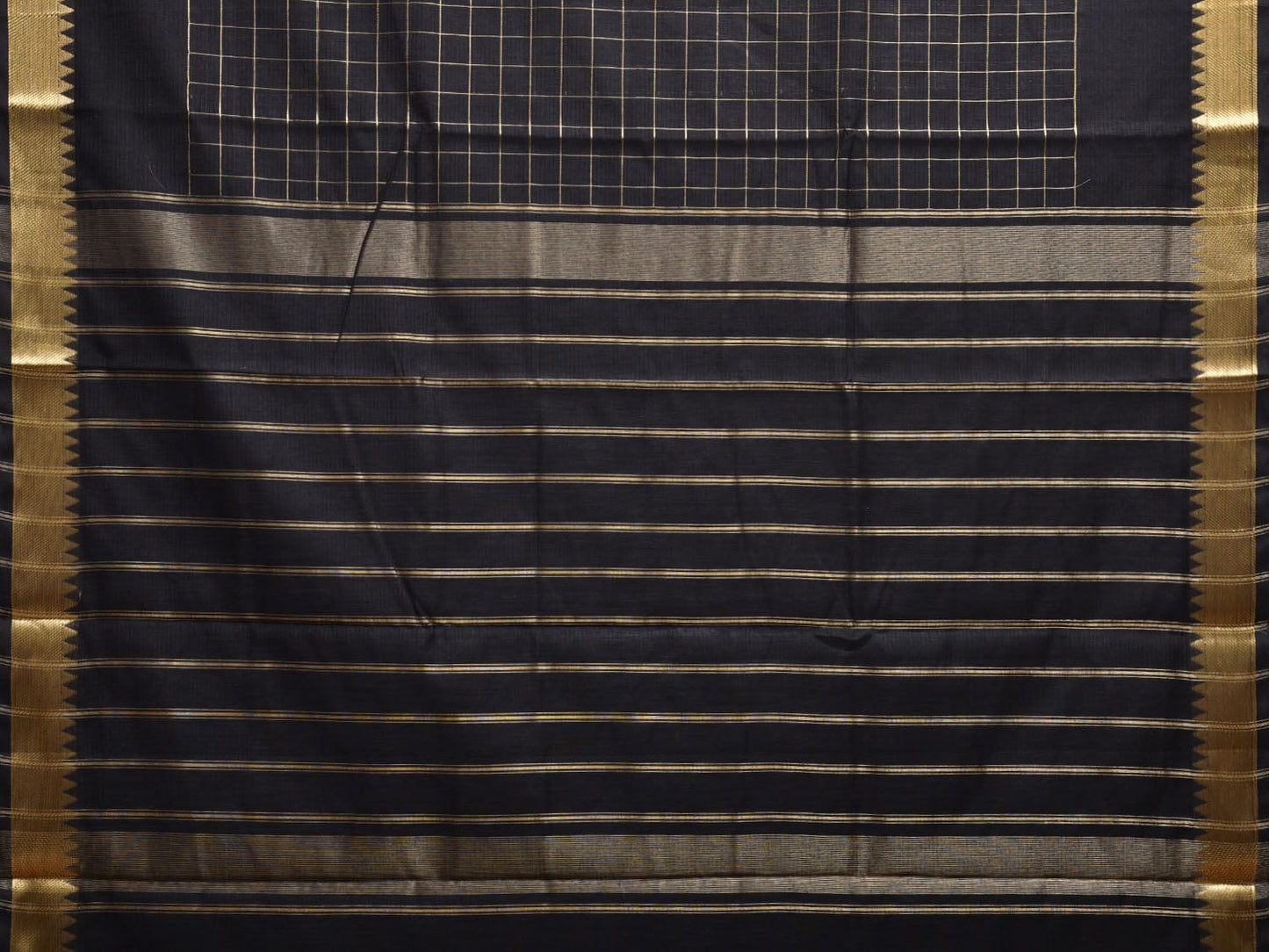 Black Mangalgiri Cotton Handloom Saree with Checks Design mn0105