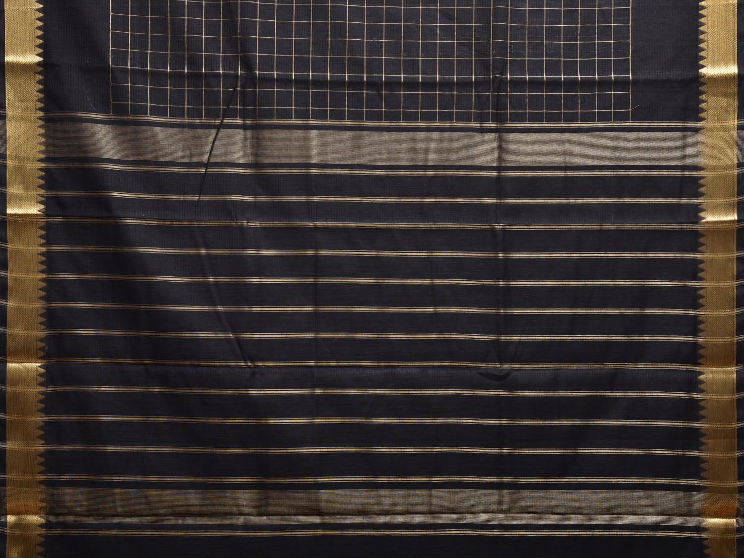 Black Mangalgiri Cotton Handloom Saree with Checks Design mn0105