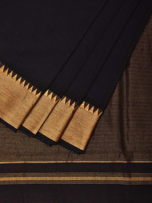 Black Mangalgiri Cotton Handloom Saree with Strips and Zari Border Design No Blouse mn0081