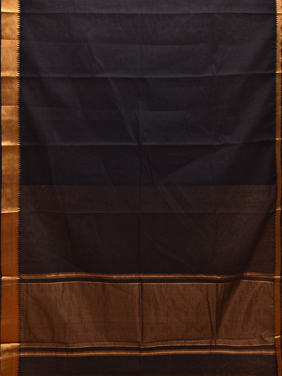 Black Mangalgiri Cotton Handloom Saree with Strips and Zari Border Design No Blouse mn0081