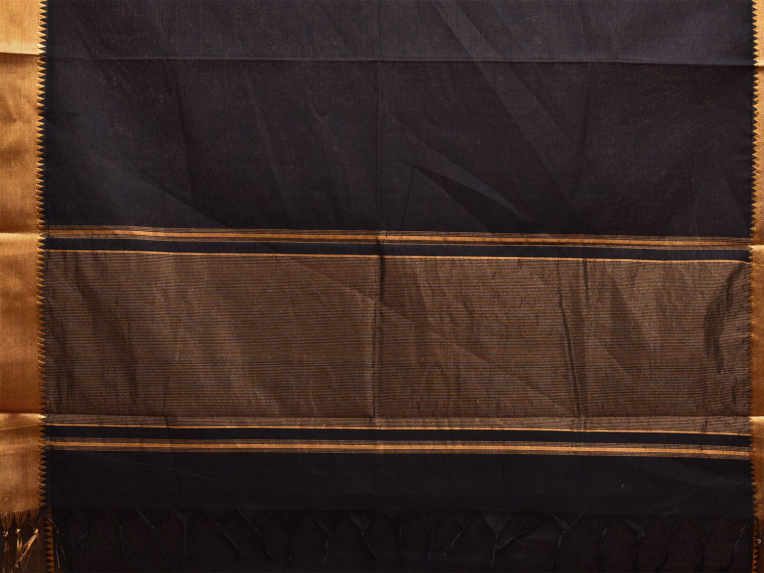 Black Mangalgiri Cotton Handloom Saree with Strips and Zari Border Design No Blouse mn0081