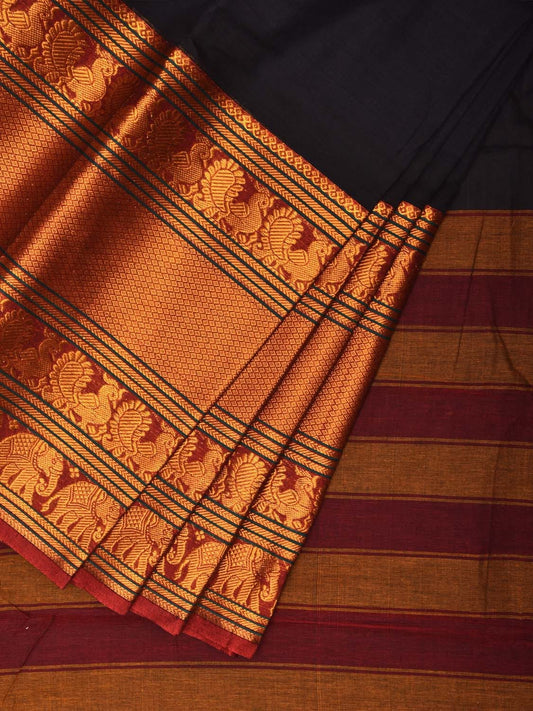 Black Narayanpet Cotton Handloom Plain Saree with Big Border Design No Blouse np1034