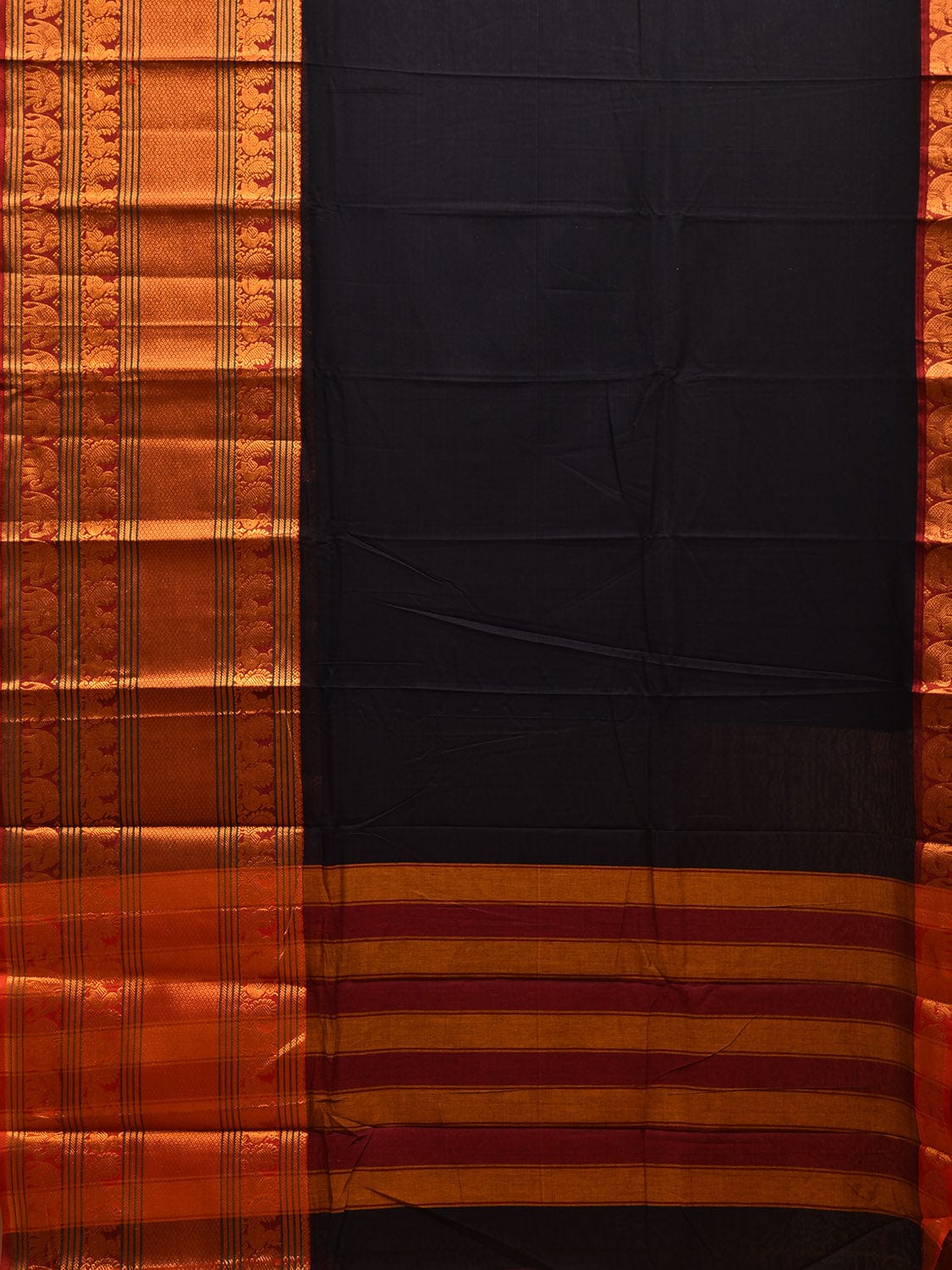 Black Narayanpet Cotton Handloom Plain Saree with Big Border Design No Blouse np1034