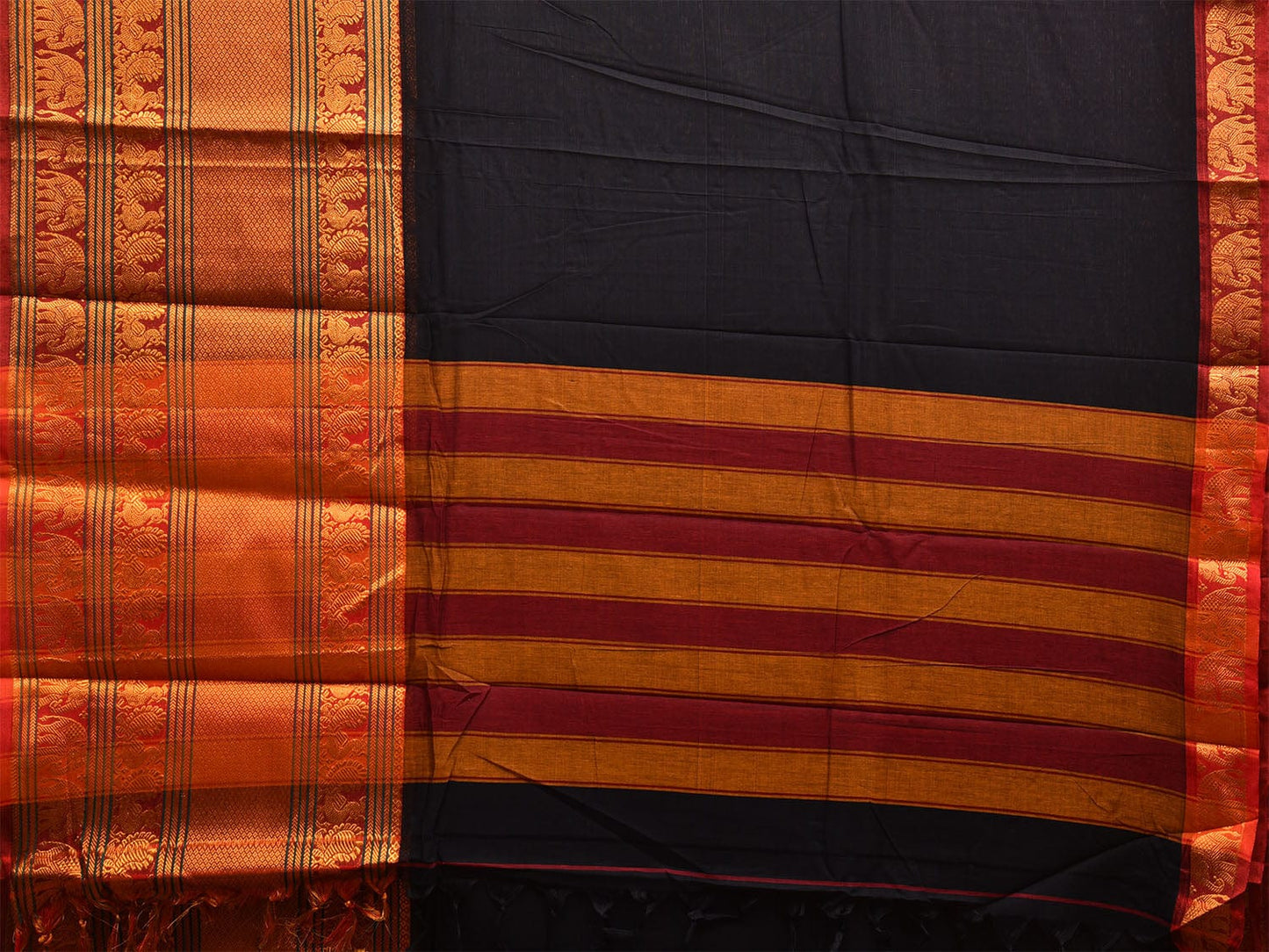 Black Narayanpet Cotton Handloom Plain Saree with Big Border Design No Blouse np1034