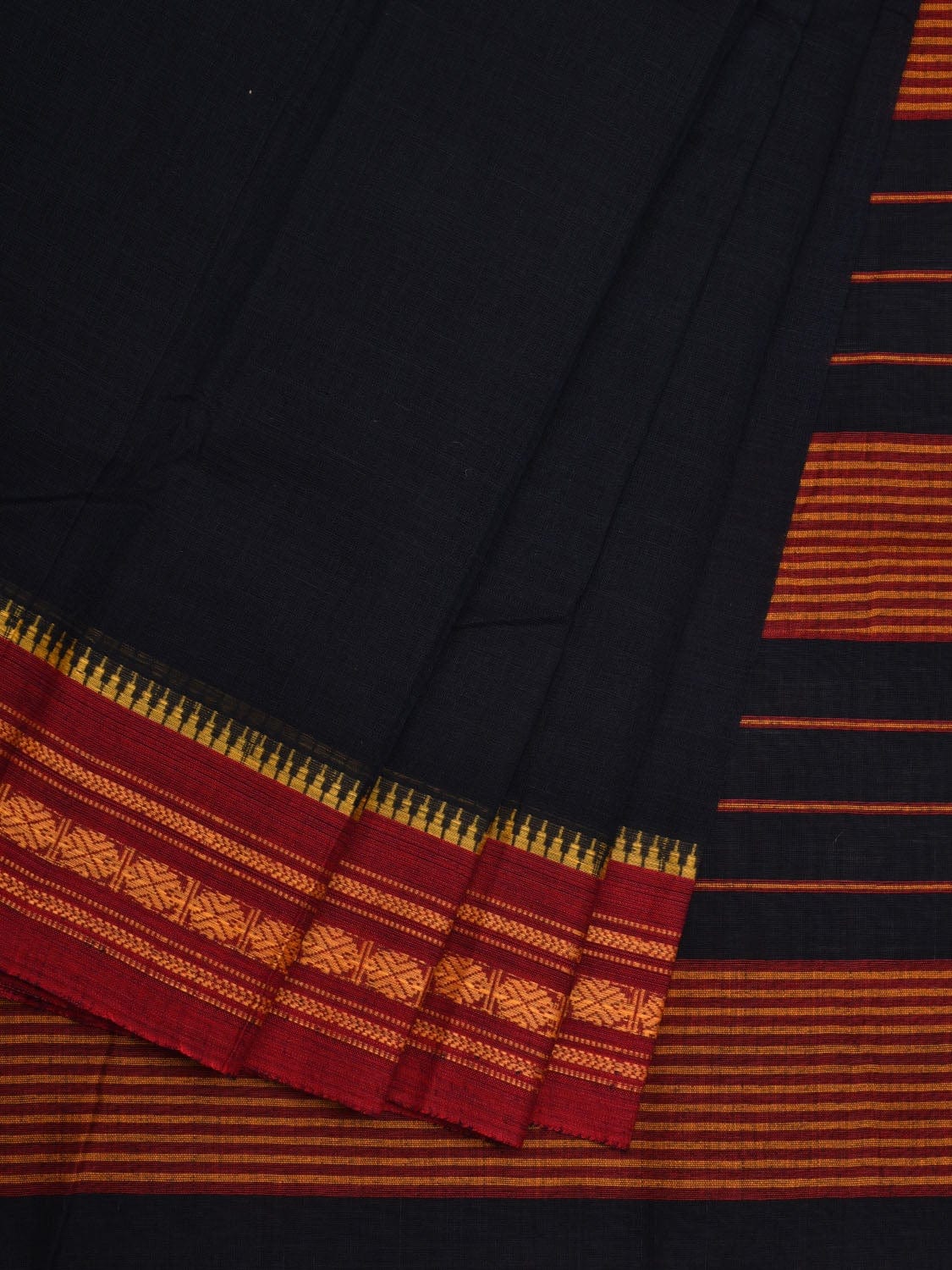 Black Narayanpet Cotton Handloom Plain Saree with Border Design No Blouse np0525