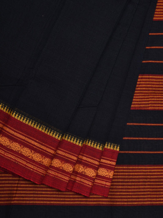 Black Narayanpet Cotton Handloom Plain Saree with Border Design No Blouse np0525