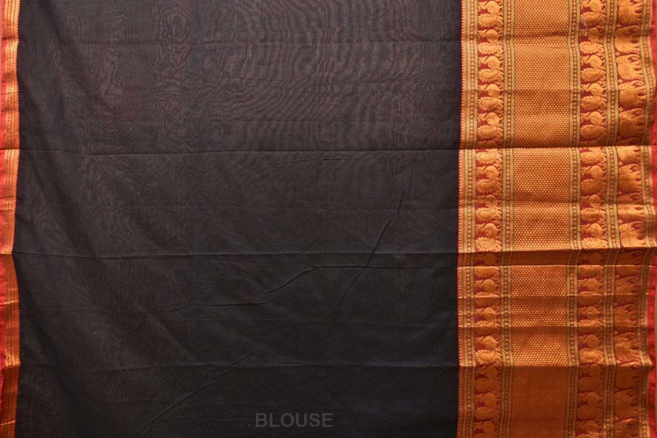 Black Narayanpet Cotton Handloom Saree with Big Border Design np0720