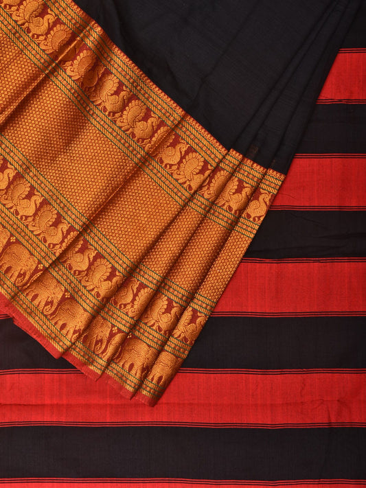 Black Narayanpet Cotton Handloom Saree with Big Border Design np0720