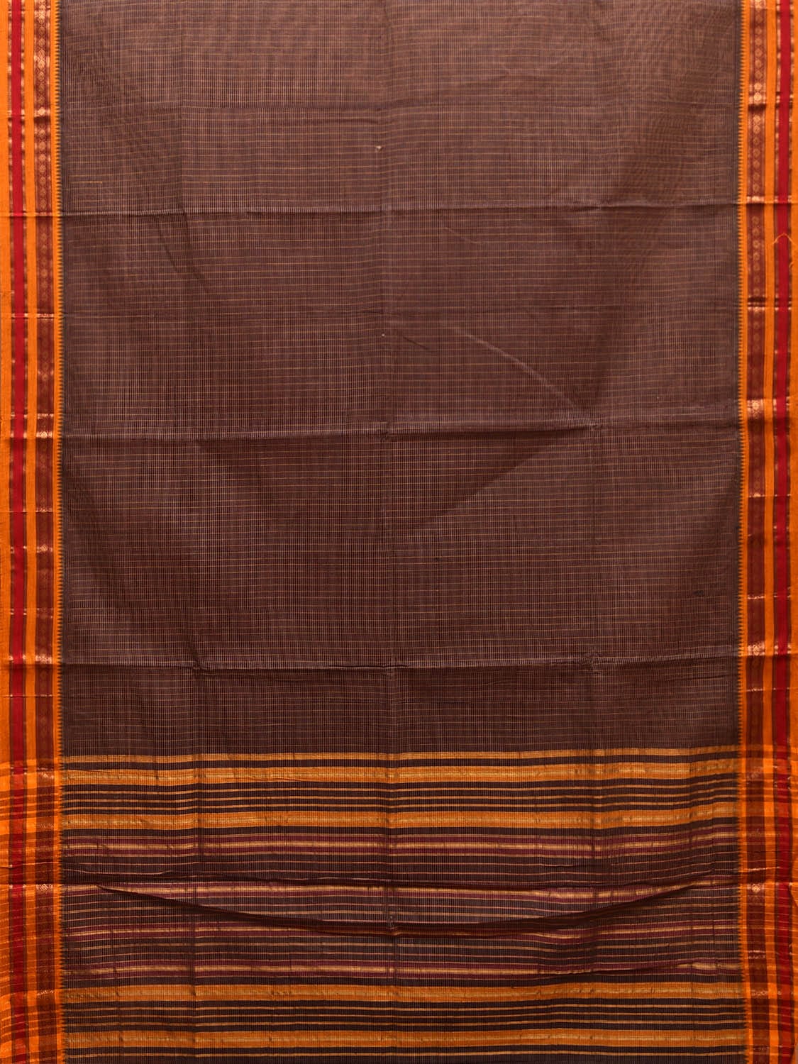 Black Narayanpet Cotton Handloom Saree with Checks and Strips Pallu Design No Blouse np1046