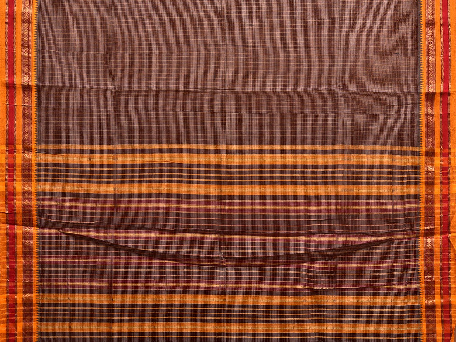 Black Narayanpet Cotton Handloom Saree with Checks and Strips Pallu Design No Blouse np1046