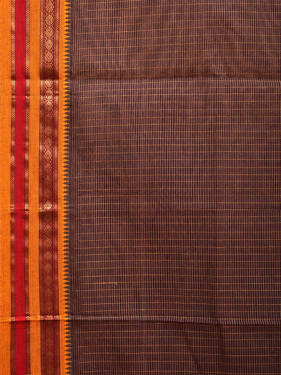 Black Narayanpet Cotton Handloom Saree with Checks and Strips Pallu Design No Blouse np1046