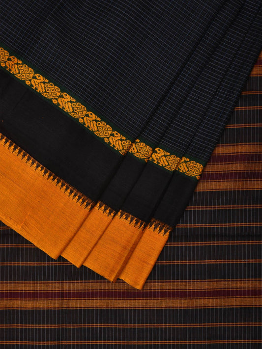 Black Narayanpet Cotton Handloom Saree with Checks Design No Blouse np0655