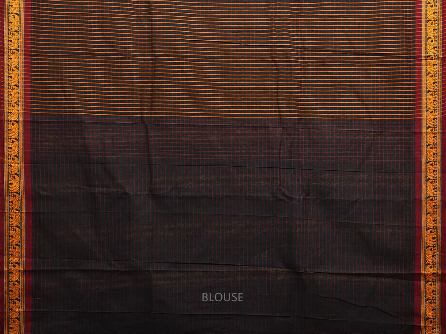 Black Narayanpet Cotton Handloom Saree with Elephant Border and Strips Design np1042