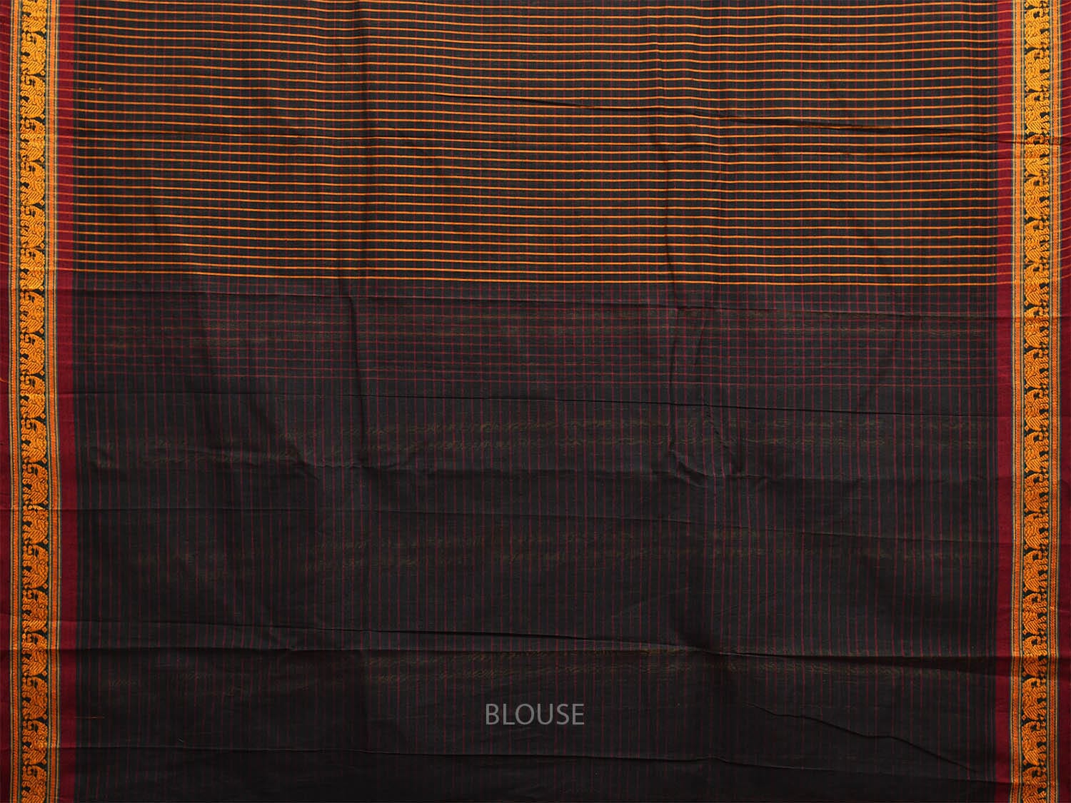 Black Narayanpet Cotton Handloom Saree with Elephant Border and Strips Design np1042